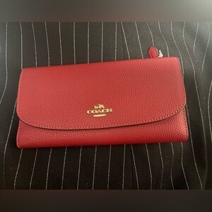 NWOT Coach Cherry Red Pebbled Leather Wallet